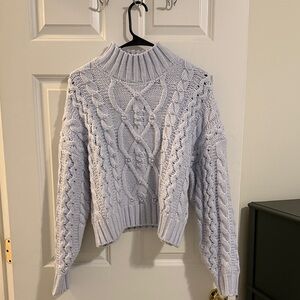 She + Sky Light Blue Cable Knit Turtleneck Sweater